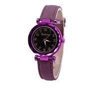 Reloj de cuarzo para mujer, reloj digital de cielo estrellado, cinturón luminoso para mujer y conjunto de pulsera para mujer, morado, talla única