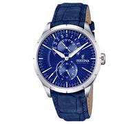 Festina Reloj Hombre Analógico de Cuero Azul - Movimiento de Cuarzo - Cristal Mineral de Alta Resistencia - Resistente al Agua 5 ATM Elegante y Clásico - Multifunción F16573/7