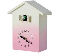 Reloj de cuco de pared con movimiento de cuarzo silencioso, carillón de cuco cada hora y divertida animación de pájaros (rosa)