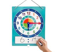 Reloj De Doble Cara: Reloj Didáctico De Borrado En Seco De 34,3 X 27,7 Cm, Tablero Educativo De Práctica Del Tiempo, Herramienta De Aprendizaje De Escritura Reutilizable Para Niños, Juguete Educativo
