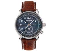 Reloj De Doble Hora Zeppelin 8644-3 Los Ángeles Esfera Azul