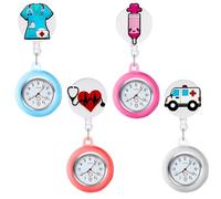 Reloj de enfermera de 4 piezas, bonito reloj de enfermera con clip para mujeres y niñas, reloj de pulsera portátil para enfermeras, enfermeras, paramédicos, enfermeras, Rojo, Rosa, Azul, Blanco
