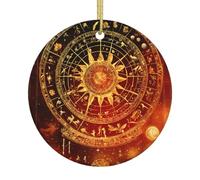 Reloj de engranaje con diseño de bronce con estampado del siglo de Navidad, adornos de cerámica para árbol de Navidad, forma redonda, para colgar en el hogar y la