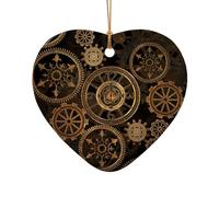 Reloj de engranaje de bronce con estampado del siglo de cerámica con forma de corazón, adornos para árbol de Navidad, colgantes de Navidad