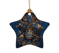 Reloj de engranaje de bronce con estampado del siglo de Navidad, árbol de Navidad, estrella de cerámica, forma de corazón, adornos de Navidad para colgar en el hogar, regalos