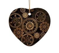 Reloj de engranaje de bronce con estampado del siglo de Navidad, árbol de Navidad, estrella de cerámica, forma de corazón, adornos de Navidad para colgar en el hogar, regalos