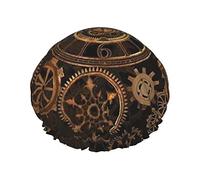 Reloj de engranajes Bronce Siglo Impresión Gorro de ducha Elástico Reutilizable Mujeres Gorro de baño Gorro de ducha impermeable de doble capa, para damas Salón de spa