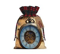 Reloj de engranajes con impresión de bronce de 4.7 x 6.9 pulgadas, bolsa de Navidad, cierre de cordón, para aniversarios, cumpleaños, sostiene regalos