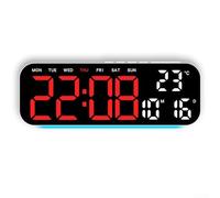 Reloj de escritorio con pantalla digital y luz ambiental RGB, diseño de fuente de alimentación dual con batería de respaldo, función de alarma para gestión del tiempo en dormitorio u oficina (rojo)