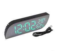 Reloj de escritorio digital con pantalla de espejo, control de retroiluminación, termohigrómetro, función de lectura, compatible con batería recargable USB (verde)