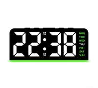 Reloj de escritorio LED ajustable con luz ambiental y funciones de alarma, alimentado por suministro externo y batería de respaldo AAA para un cronometraje ininterrumpido (verde)