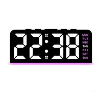 Reloj de escritorio LED ajustable con luz ambiental y funciones de alarma, alimentado por suministro externo y batería de respaldo AAA para un cronometraje ininterrumpido (rosa)