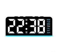 Reloj de escritorio LED ajustable con luz ambiental y funciones de alarma, alimentado por suministro externo y batería de respaldo AAA para un cronometraje ininterrumpido (azul)