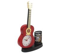 Reloj de Escritorio, Reloj Antiguo, Reloj de Mesa, Reloj de Guitarra Resistente Vintage con Portalápices, Sacapuntas, Escritorio Decorativo Multifuncional y Estante, Reloj