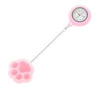 Reloj de escudete de enfermera: carcasa de goma suave y extensible, animal lindo | Pin de solapa médica, reloj de bolsillo retráctil, broche de médico para clínica de atención pediátrica, B/Cat's Paw