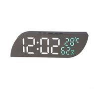 Reloj de espejo digital con retroiluminación ajustable, función de termohigrómetro, monitoreo de clima interior, compatible con batería recargable USB (blanco y verde)