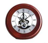 Reloj de esqueleto de cuarzo de 5.12 pulgadas con base de madera maciza para reloj con engranajes translúcidos y manecillas de aluminio (rojo vino (rojo vino (plata))