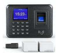Reloj de Fichar Biométrico 3 en 1 - Control Horario con Huella Dactilar, Tarjeta RFID y Código PIN - Máquina de Asistencia para Pequeñas Empresas, Sin Internet, 10 Tarjetas Incluidas, Español