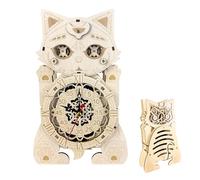 Reloj De Gato con De Madera 3D - Contrachapado De Tilo 14x10,3x21,9cm | Kit De Modelo De Reloj De Gato DIY, De Madera | Proyecto De Artesanía Educativa Creativa con Relojes Q