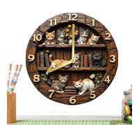 Reloj de gato - Reloj de pared, reloj de gato | Tema de madera de Cm, pared redonda retro silenciosa, decoración linda vintage para sala de estar, dormitorio, granja, bar, oficina, biblioteca, sala de