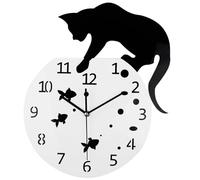Reloj de gato - Reloj de pared silencioso | Reloj creativo de escalada de cola larga para decoración del hogar, diseño de taza de café, decoración de cocina y cafetería, funciona con pilas, color