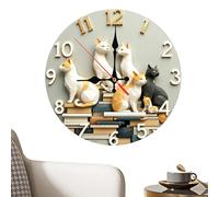 Reloj de gato retro | 30cm Silent Cute Wall Watch | Dormitorio de reloj de madera redondo | for Kitchen Living Room Classroom Home Farmhouse