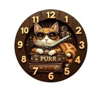 Reloj de gato - Temporizador de pared retro de madera silencioso de 12 pulgadas, decoración para librería, acento rústico para el hogar, sala de estar, cocina, oficina, baño, viajes