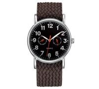 Reloj de hombre 38 mm impermeable deportes al aire libre de acero inoxidable cuarzo fácil lector esfera correa de nylon trenzado reloj pulsera ligero adecuado para una variedad de ocasiones, Café
