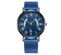Reloj de hombre clásico con números romanos con manecillas de fecha, reloj de cuarzo, correa de malla de acero inoxidable, resistente al agua, moda de negocios, casual para hombres, G, Pulsera