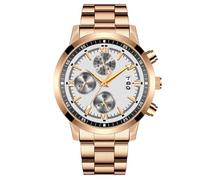 Reloj de Hombre con Correa de Acero de Moda Personalidad Tendencia Falsa Correa de Tres Ojos Calendario Reloj Analógico Luminoso de Cuarzo, Oro Con Cara Blanca, Broches De Oro, Pulsera