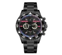 Reloj de hombre con correa de acero inoxidable cronógrafo esfera grande hip hop negocios personality reloj de cuarzo, Negro