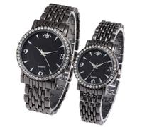 Reloj de hombre de acero inoxidable de moda para mujer con incrustaciones de diamante escala simple analógica de cuarzo casual negocios estudiante pareja reloj él y ella, F# Gun Black Face Femenino