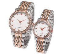 Reloj de hombre de acero inoxidable de moda para mujer con incrustaciones de diamante escala simple analógica de cuarzo casual negocios estudiante pareja reloj él y ella, Cara Blanca Chapado en Oro M#