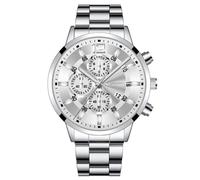Reloj de hombre de negocios casual clásico moda tres ojos digital con escala calendario analógico de cuarzo reloj de estudiante de acero inoxidable, Acero Blanco Superficie Blanca Personajes Plata, 24