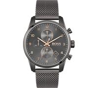 BOSS Reloj Cronógrafo de Cuarzo para Hombre de 44 mm Colección SKYMASTER con Esfera Gris, Pulsera de Acero Inoxidable Gris con Malla, Función de Fecha, Resistencia al Agua 5ATM - 1513837