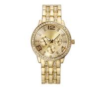 Reloj de Lujo de las Mujeres de Acero Inoxidable Falso Reloj de Cuarzo Analógico Dial Digital de Tres Ojos con Diamantes, dorado