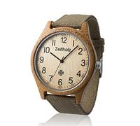 Reloj de madera de bambú Zeitholz Altenberg con esfera marrón / producto natural / hipoalergénico / sostenible / hecho a mano / correa de lona gris.