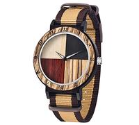 Reloj de madera geométrica invertida Reloj de cuarzo creativo para hombres Relojes de madera de nylon hechos a mano, Beige y marrón