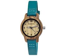Reloj de madera hecho a mano para niñas, reloj de niños, reloj de madera ecológica, reloj de pulsera de piel, analógico, clásico, de cuarzo, en turquesa y marrón, marrón