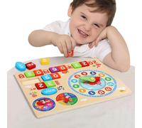 Reloj de madera para el tiempo de aprendizaje, reloj de clasificación de color en forma de madera,Tabla meteorológica del calendario de madera - Tesoros de madera reloj de enseñanza calendario de