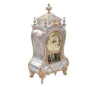 Reloj de mesa antiguo europeo, segundo movimiento de barrido silencioso, reloj despertador decorativo ABS para sala de estar, dormitorio, estudio, blanco (blanco)