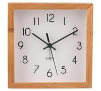 Reloj de Mesa con Despertador, 16 x 16,3 cm, Estilo Minimalista Natural, Marco de bambú, Esfera Blanca, síbila