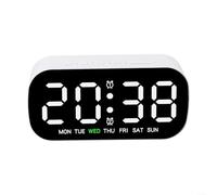 Reloj de mesa digital controlado por voz que muestra lecturas de hora, fecha y temperatura, capacidad de alarma dual con práctica función de repetición (blanco)