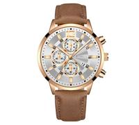 Reloj de Moda de la Personalidad del Hombre con el Reloj Analógico de Cuarzo de la Fecha Reloj de Cinturón del Estudiante de Negocios Casual, Banda Marrón Blanco Con Concha De Oro Rosa, 24