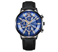 Reloj de Moda de la Personalidad del Hombre con el Reloj Analógico de Cuarzo de la Fecha Reloj de Cinturón del Estudiante de Negocios Casual, Letras Negras De Oro Rosa Cara Azul, 24