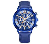 Reloj de Moda de la Personalidad del Hombre con el Reloj Analógico de Cuarzo de la Fecha Reloj de Cinturón del Estudiante de Negocios Casual, Texto Azul De La Cara Azul En Oro Rosa, 24