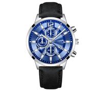 Reloj de Moda de la Personalidad del Hombre con el Reloj Analógico de Cuarzo de la Fecha Reloj de Cinturón del Estudiante de Negocios Casual, Blanco Cáscara Azul Cara Banda Negra, 24