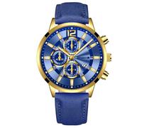 Reloj de Moda de la Personalidad del Hombre con el Reloj Analógico de Cuarzo de la Fecha Reloj de Cinturón del Estudiante de Negocios Casual, Cinta Azul De La Cara Azul De La Concha Dorada, 24