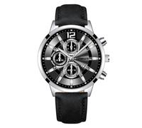 Reloj de Moda de la Personalidad del Hombre con el Reloj Analógico de Cuarzo de la Fecha Reloj de Cinturón del Estudiante de Negocios Casual, Cara Negra Concha Blanca, 24