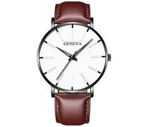 Reloj de moda para hombre de negocios de malla de acero inoxidable de cuarzo para hombre de moda ultra delgado reloj de hombre con correa de cuero, T, talla única